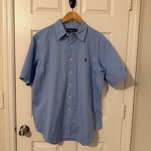 Ralph Lauren Classic Fit Blue Striped Men's Short Sleeve Button-Down Shirt XL